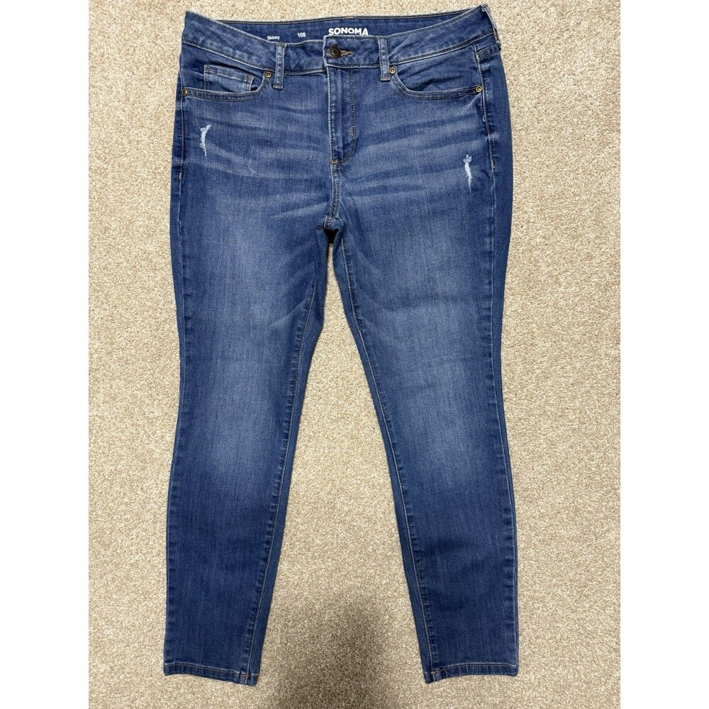 Sonoma Skinny Jeans Womens 10S Medium Wash Rise Distressed